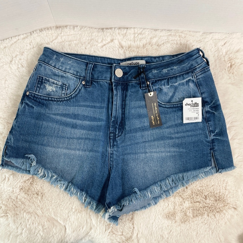Refuge Women's Distressed Blue Jean Shorts